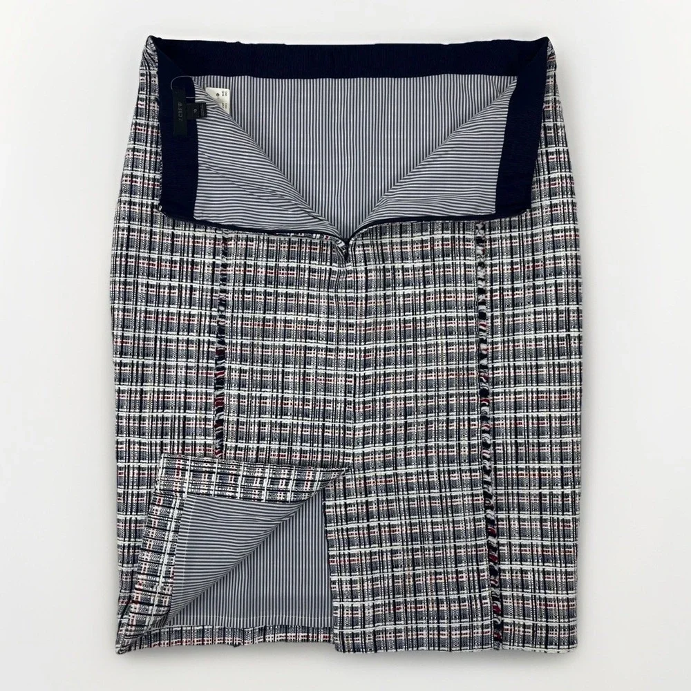 J.Crew NWT‎ Tweed Pencil Skirt Sz 10 Red White Blue Plaid Preppy